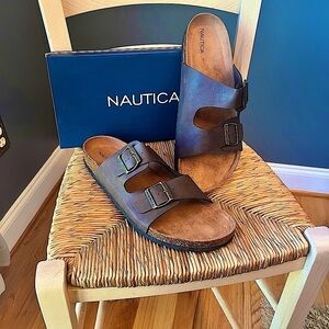 Nautica Men’s Brown Sandals with Adjustable Straps and Cork Footbed (NIB)